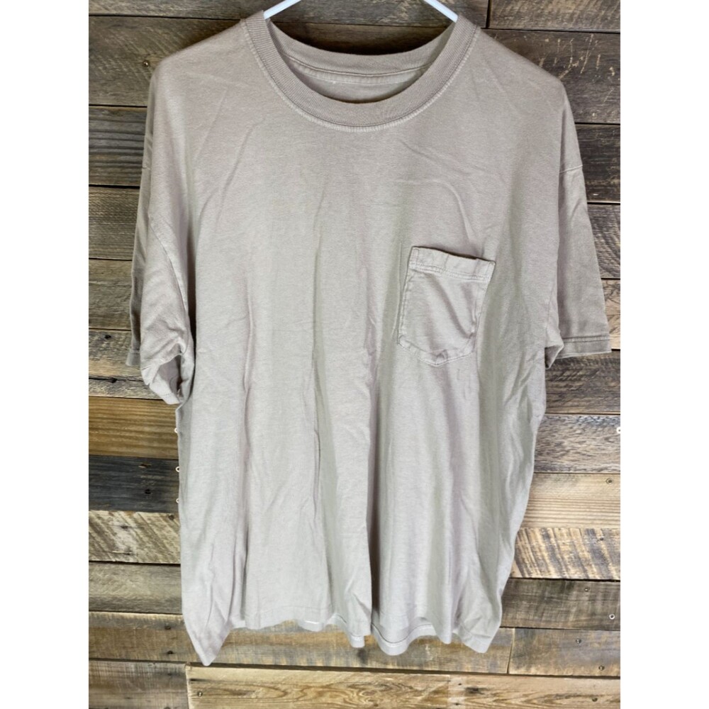 Stafford T-Shirt Men's Tan Large 100% Cotton Pocket Tee Crew Neck
